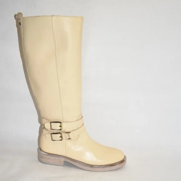 New! Sam Edelman Freda Tall Leather Riding Boots Eggshell White 9.5 DD326